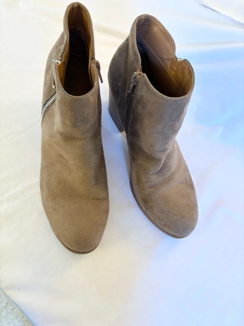 Style & Co. Taupe faux Suede Ankle Booties with Stacked Heel
